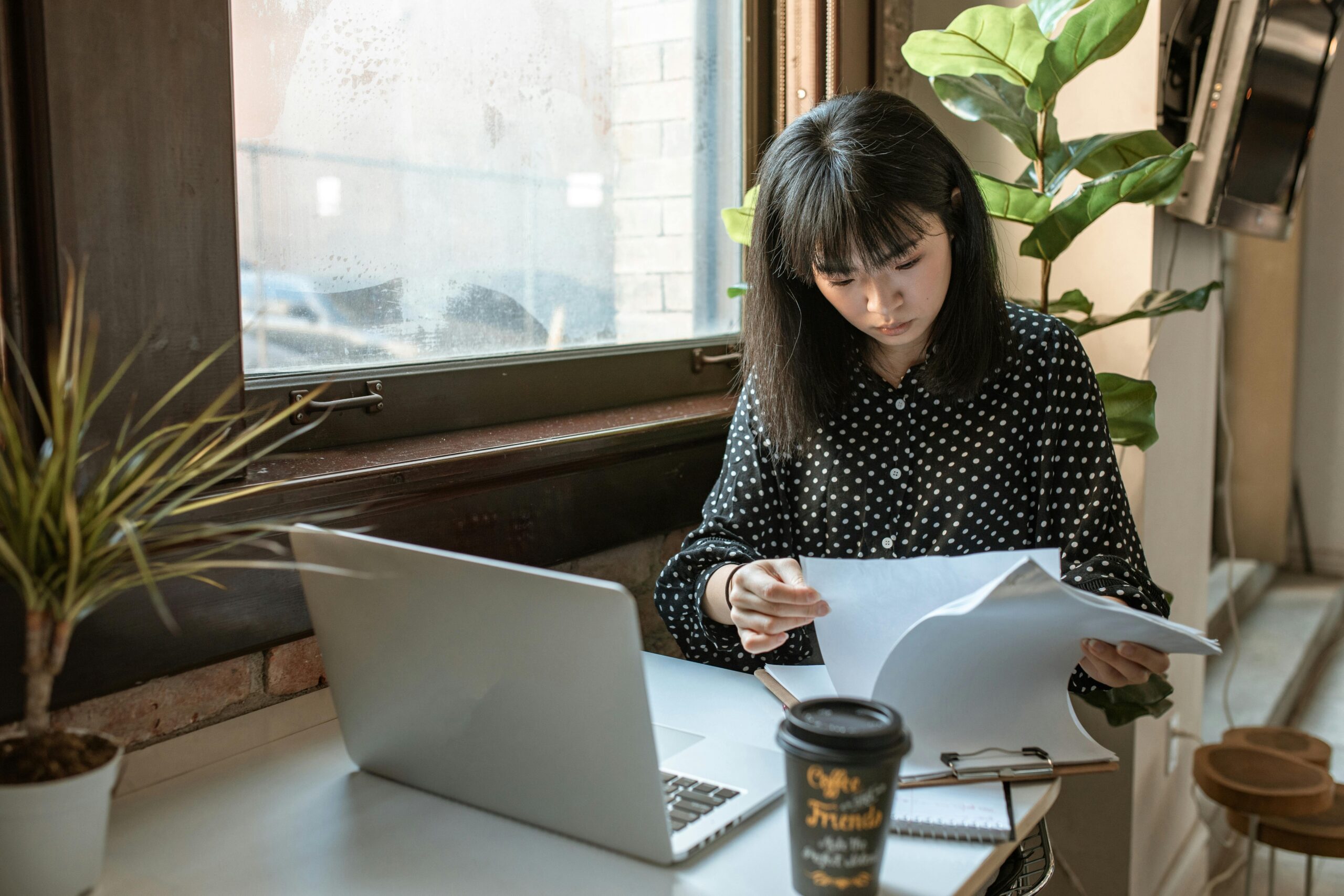 Woman working at computer.