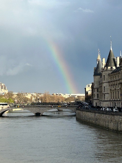 Rainbow over the Seine in Paris.